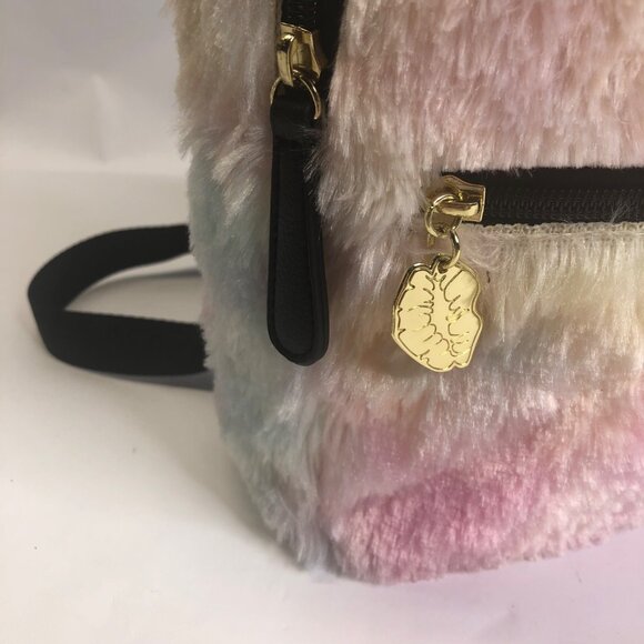 Betsey Johnson Fuzzy Gold Rainbow Unicorn Horn Small Backpack - Picture 11 of 16